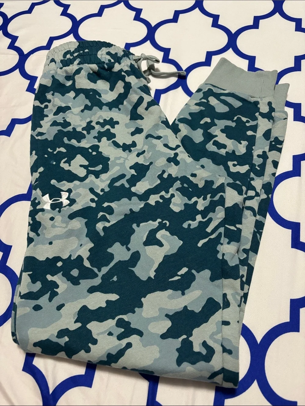 Under Armour Men's Teal & Light Blue Fleece Camo Joggers Pants - Picture 5 of 7